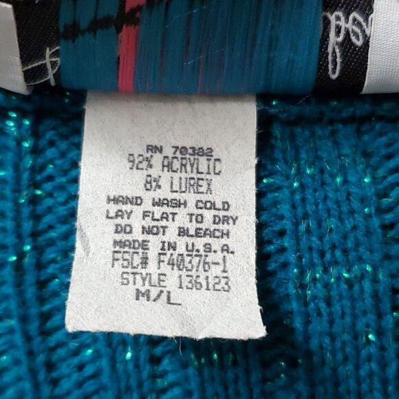 Diane Von Furstenberg Womans Teal Cable Knit Sweater, m/l - Picture 3 of 5